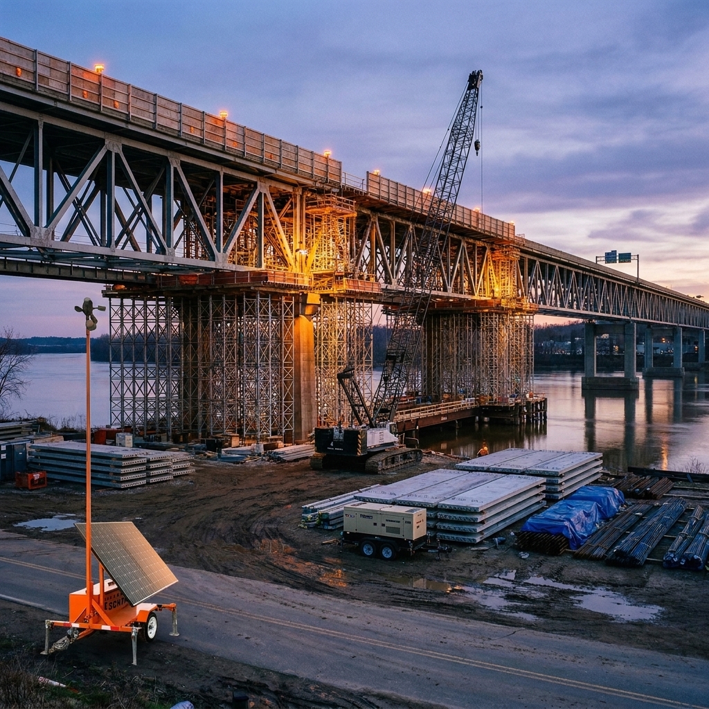 Bridge rehabilitation work zone requiring monitored deck and staging access