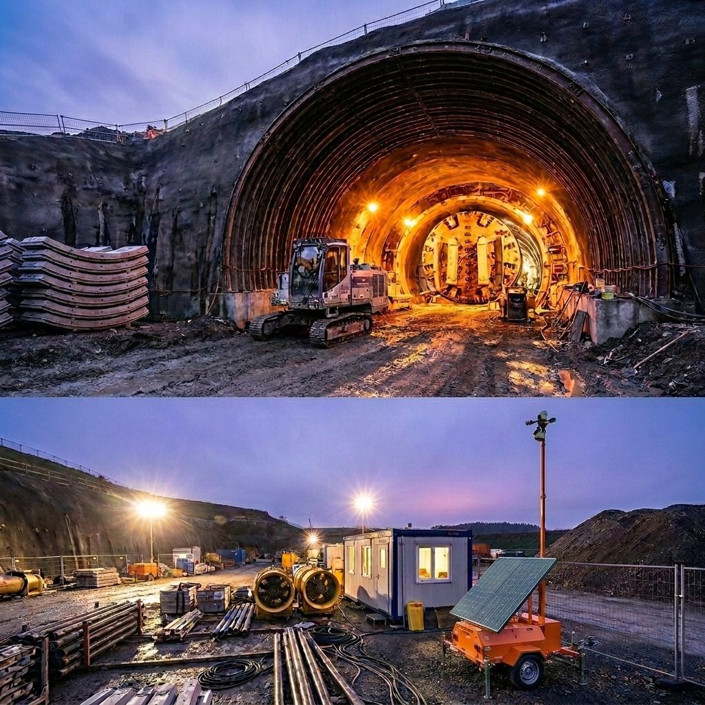 Tunnel and underground construction staging area monitored after hours