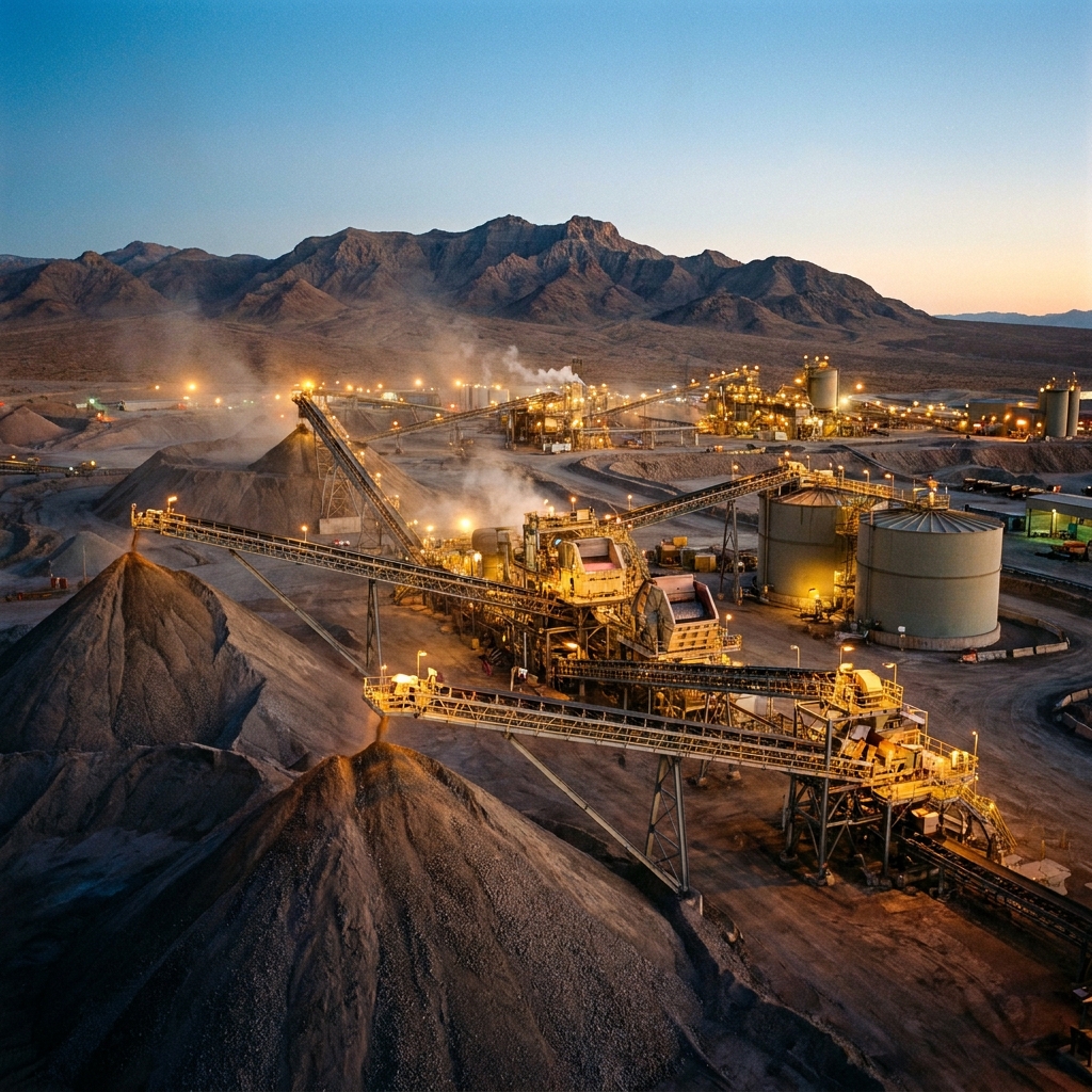 Ore processing facility and stockpile at a mining operation