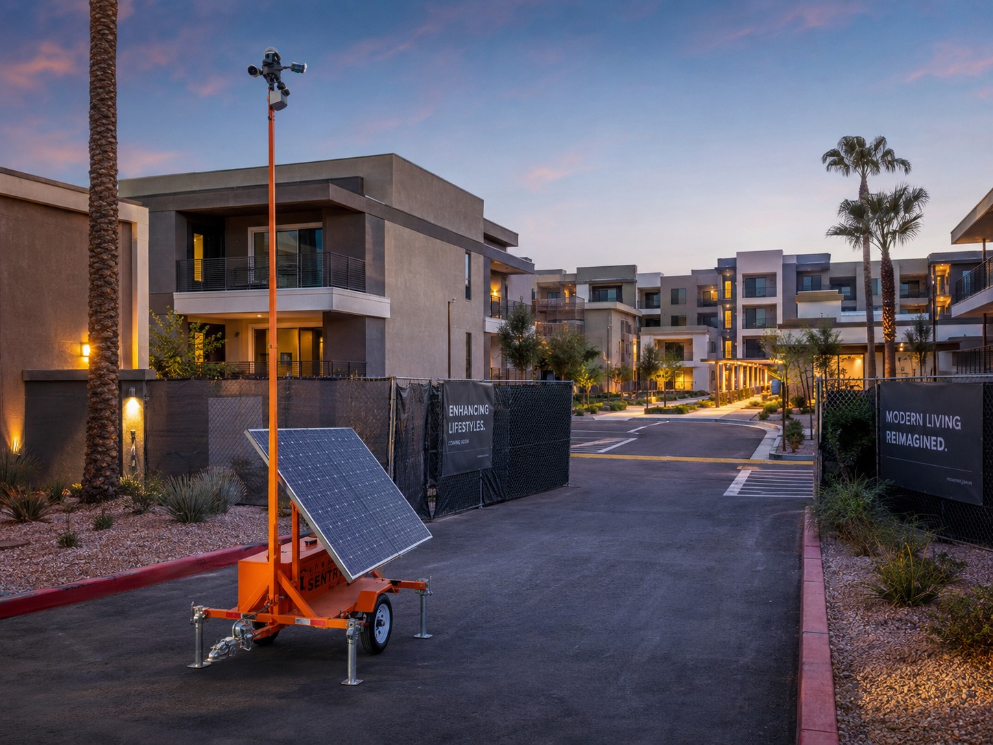 How to Secure a Vacant Multifamily Property During Renovation or Lease-Up 3 Mobile security camera unit monitoring entrances and parking at a vacant multifamily property.